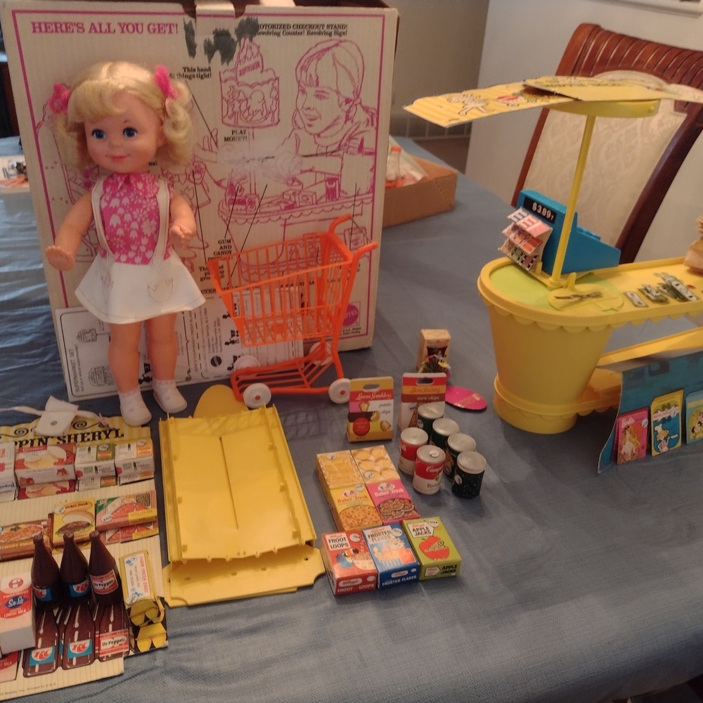 Mattel Blonde Doll Playset with Pink Outfit, Orange Cart & Yellow Checkout